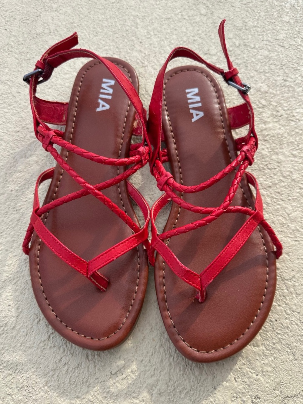 MIA Red Strappy Flat Sandals, Size 8.5